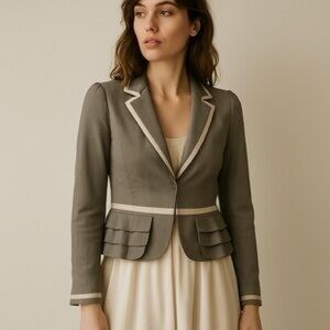 NWT Rebecca Taylor Make Me Skinny Ruffled Blazer Size 6 $385 Retail Taupe Grey